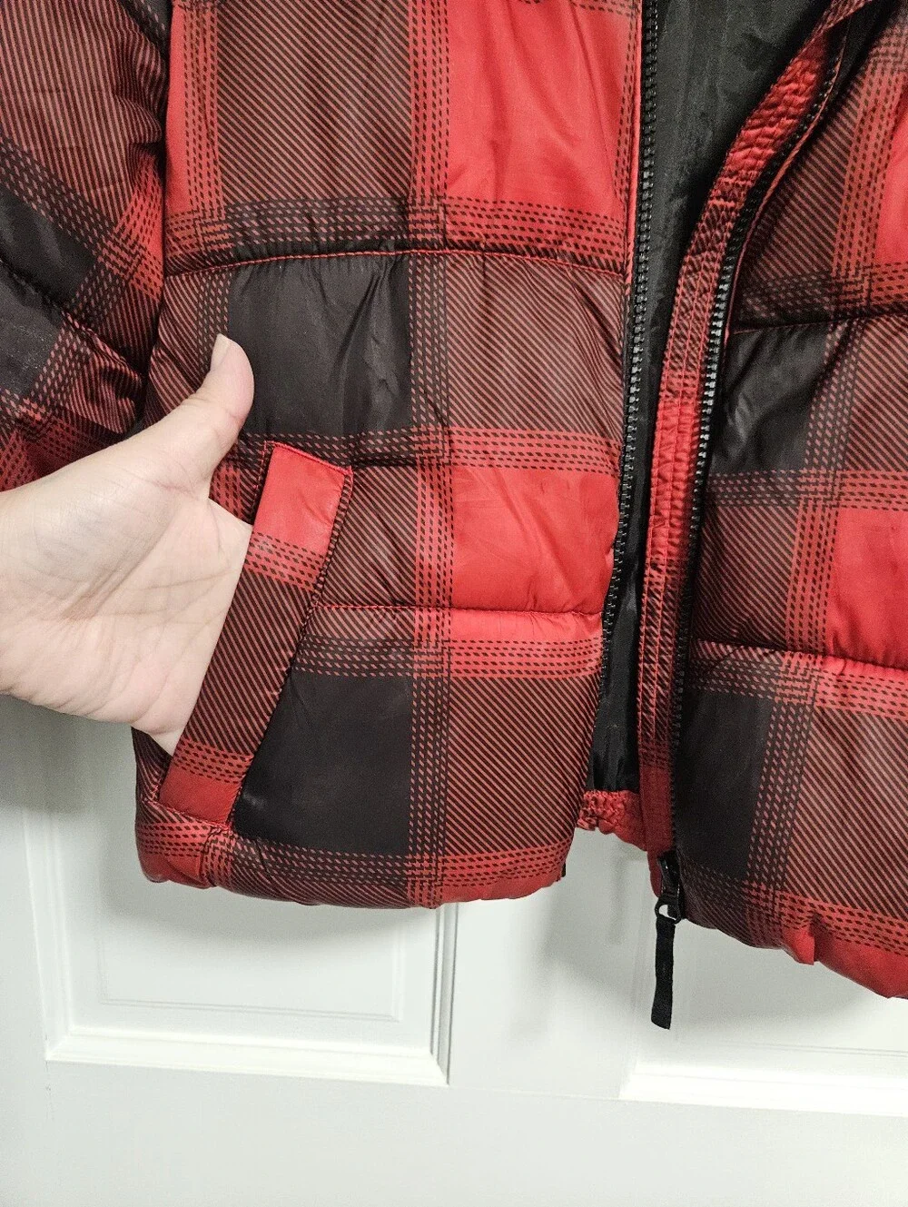Old Navy Girls Plaid Red Black Buffalo Print Puffer Jacket Size L (10-12)